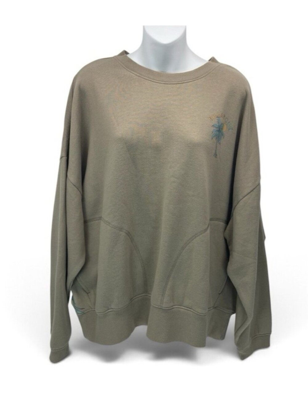 Billabong Woman Palmin Camp Oversize Sweatshirt L Hawaiian Hula Girl Pockets NWT